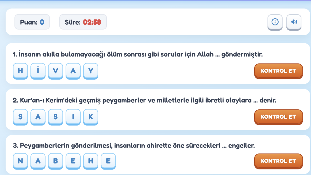 Peygamberlerin İlettiği İlahi Mesaj: Vahiy (eğlenceli Kelime Düzeltme Oyunu)