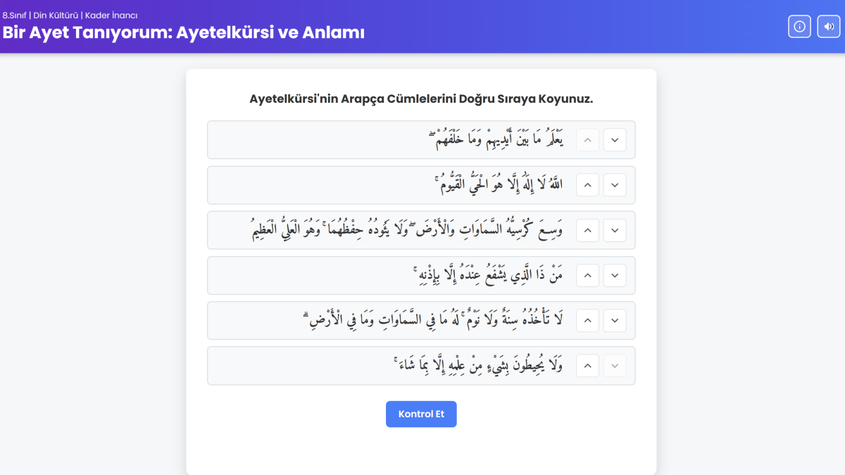 Ayetelkürsiyi Arapça Doğru Sıralama