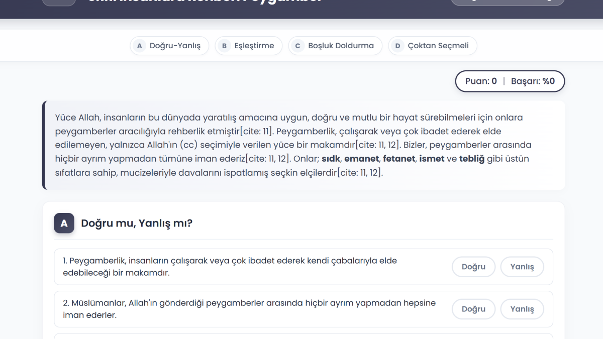 İnsanlara Rehber: Peygamber (ölçme Ve Değerlendirme Etkinliği)